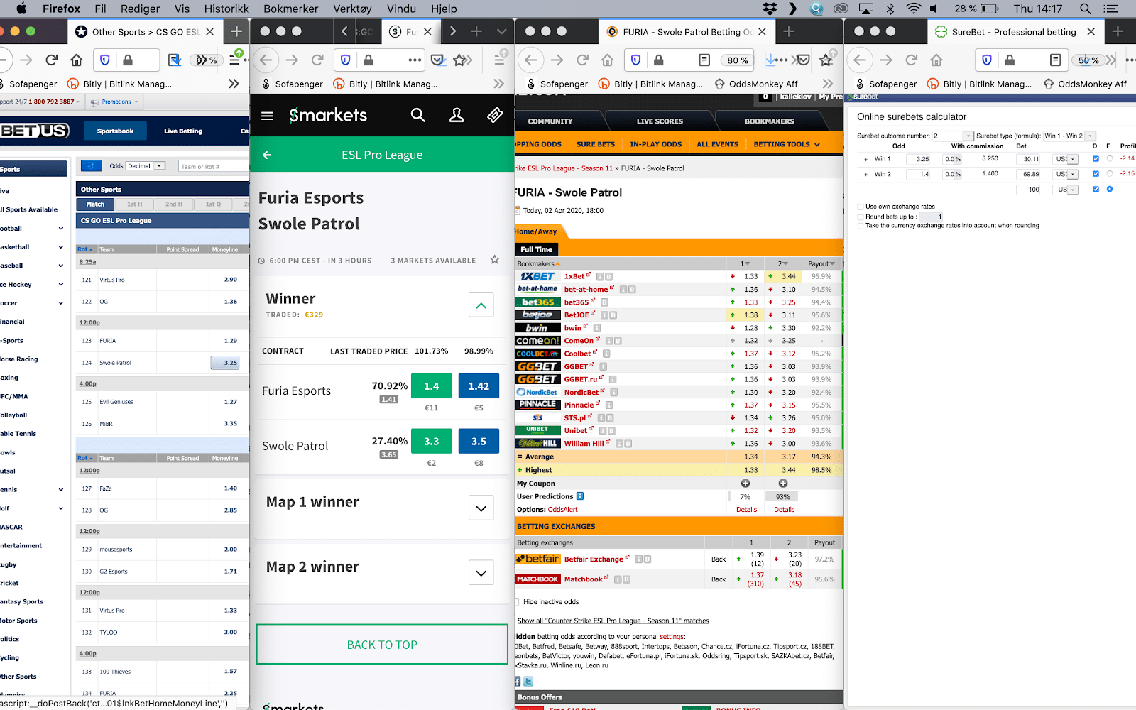 Oddssammenligning oversikt