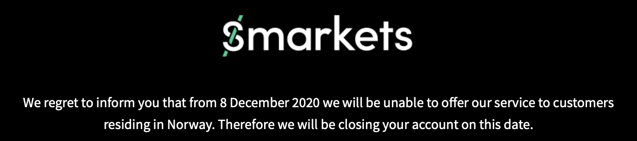Smarkets stenger i Norge 2020