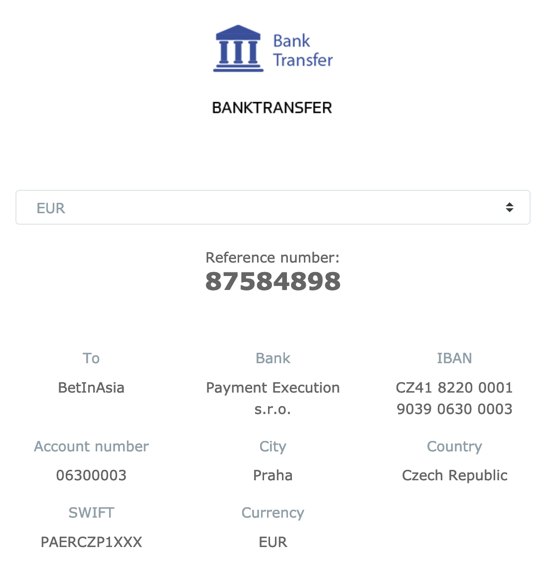 BiA bank details