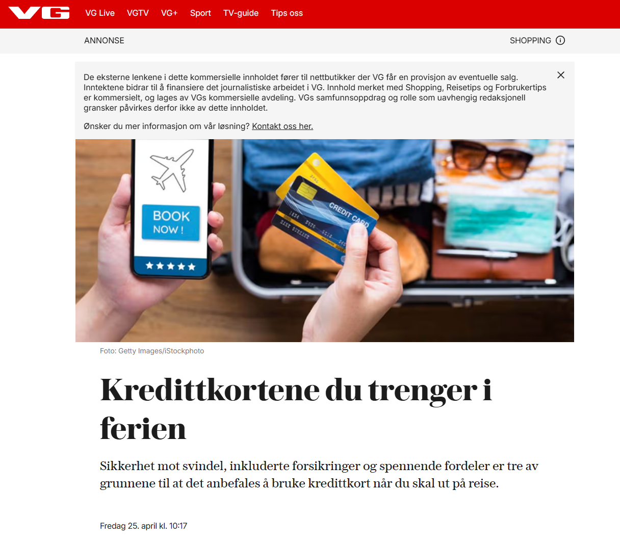 Vg kredittkort affiliate cashback